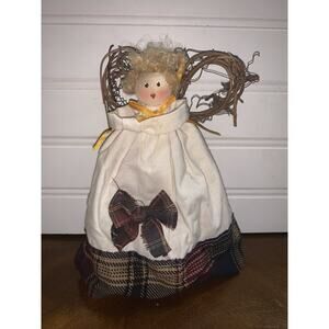 Handmade Primitive‎ Style Fabric Angel Twig Wings Country Art Plaid